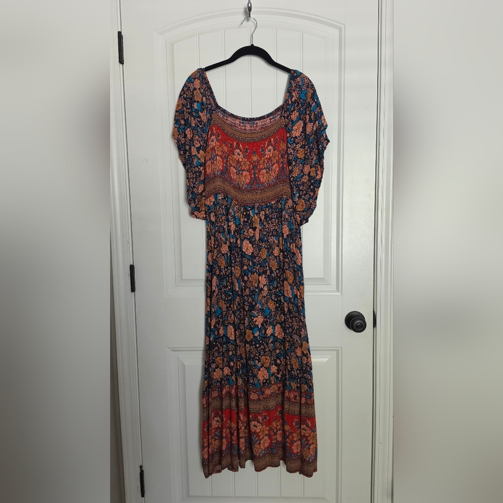 Floral Boho Maxi Dress in Navy and Rust